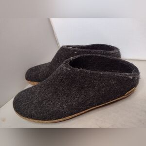 Glerups Unisex Wool Slippers Leather Sole 41 Gray House Shoes J